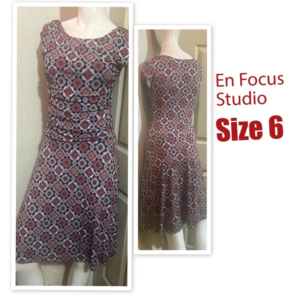 Enfocus Studio Asymmetrical Dress - Red and Blue Geometric